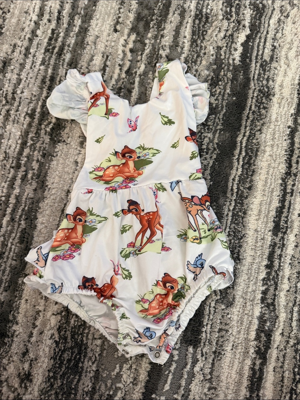 Baby Bambi Romper - White with Brown & Green Print